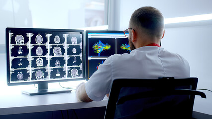 Diagnosis while Watching Procedure and Monitors Showing Brain Scans Results, In the Background...