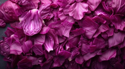 sliced red cabbage leaves food background - obrazy, fototapety, plakaty