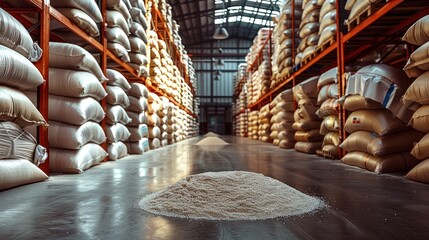 Sweet Storage Bags of Sugar are Kept in Perfect Condition in a Well-Maintained Warehouse
