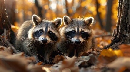 Raccoons in the Fall - A Humorous Glimpse into Their Playful Antics Amidst the Autumn Leaves