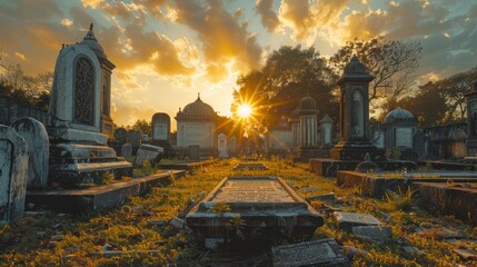 The Serene Landscape of Graves and Tombstones within a Muslim Cemetery