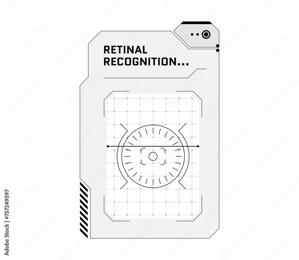 Poster hud retinal recognition biometric id scan system concept. user eye verification scanner and person i