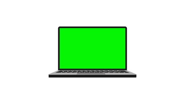 Green Screen Display Laptop monitor. Empty Green Mock-up Monitor. 4 clip with different view. motion animation video isolated on alpha channel background.