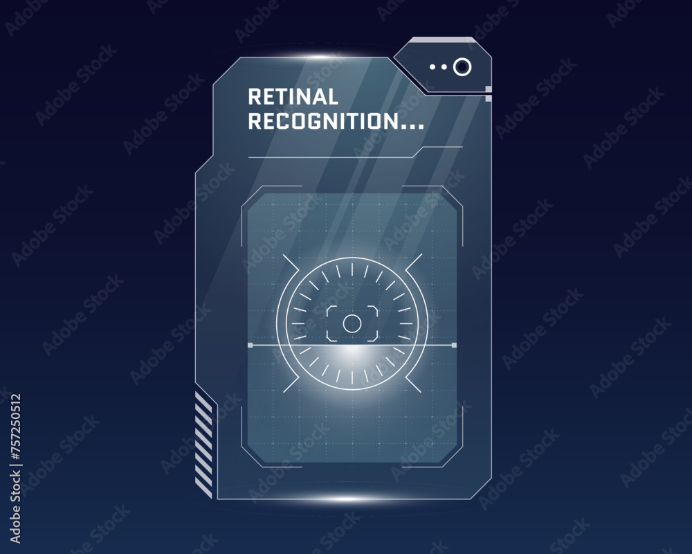 Poster hud retinal recognition biometric id scan dashboard concept. user eye verification scanner. person i