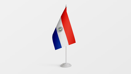 Paraguay national flag on stick isolated on white background. Realistic flag illustration