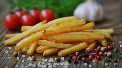 french fries close up wooden background