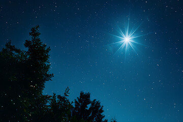 Fototapeta na wymiar Star of Bethlehem, or Christmas Star. Bright star in the dark blue night sky