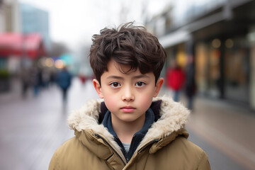 Boy Korean in his teens or young talking head shoulders shot bokeh out of focus background on a cosmopolitan western street vox pop website review or questionnaire candid photo