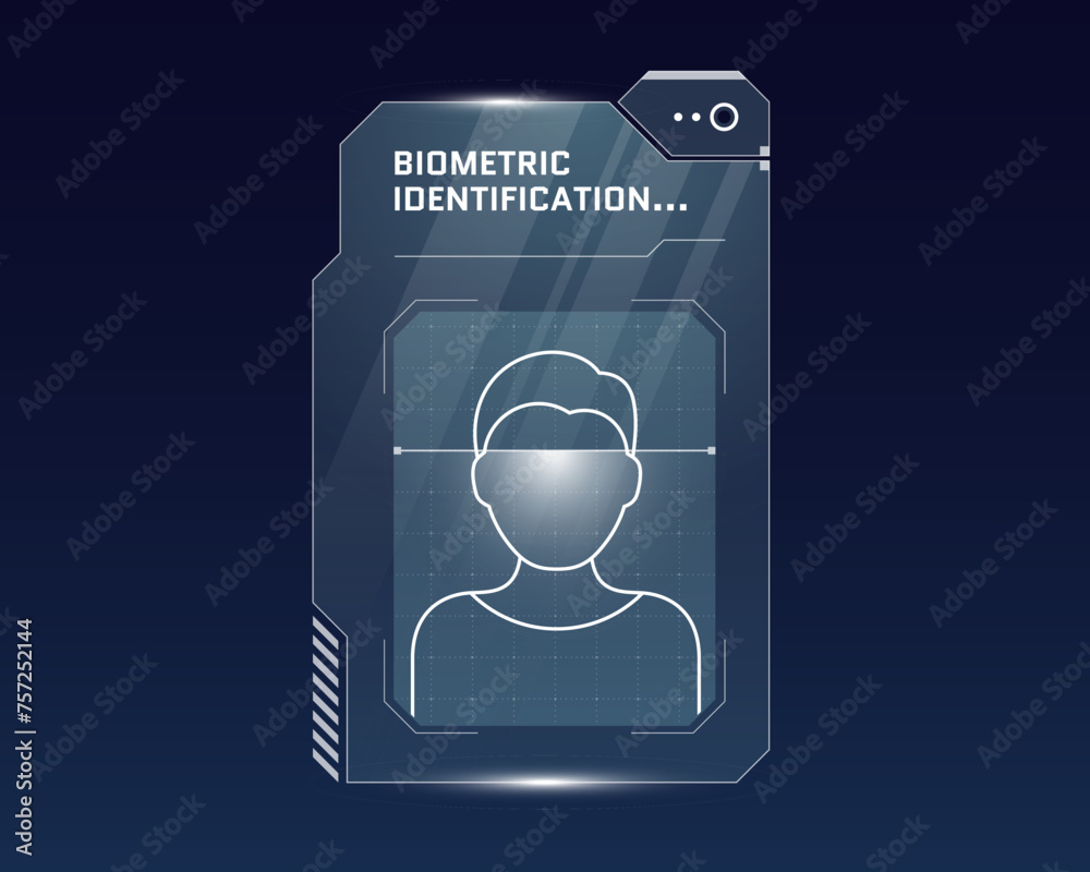 Poster hud person biometric scan and identification system concept. user recognition verification scanner a