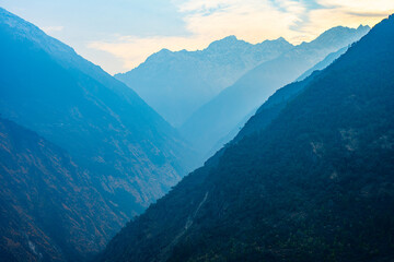 Misty Mountain Layers at Dawn, Thulo Syabru to Sing Gompa Trek, Gosaikunda, Nepal