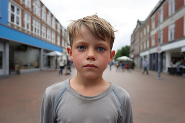 Boy White Scandinavianin his teens or young talking head shoulders shot bokeh out of focus background on a cosmopolitan western street vox pop website review or questionnaire candid photo