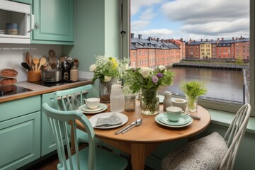 a beautiful small modern apartment kitchen professional advertising photography