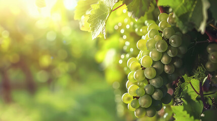 Close up of green grapes in a vineyard on green