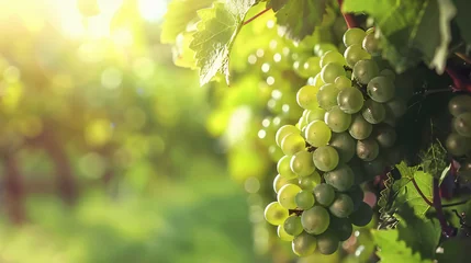 Foto auf Alu-Dibond Close up of green grapes in a vineyard on green © Affia