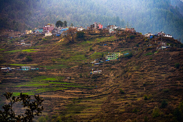 Terraced Fields and Traditional Architecture in Thulo Syabru Village, Gosaikunda Trek, Nepal