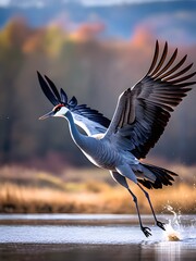 Obraz premium common crane in gracious flight neck arching elegantly