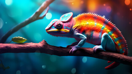 Close-up of a colorful chameleon