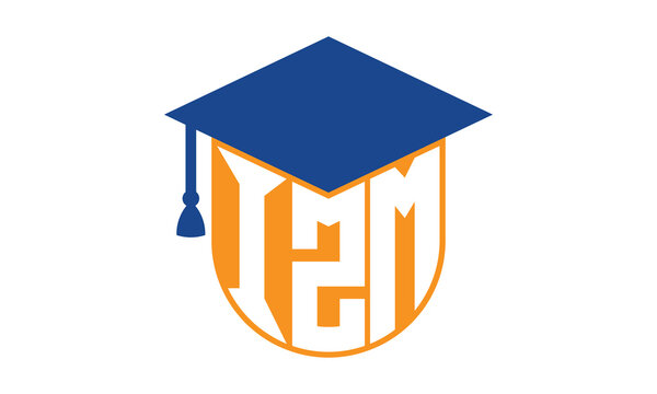 IZM initial letter academic logo design vector template. school college logo, university logo, graduation cap logo, institute logo, educational logo, library logo, teaching logo, book shop, varsity	
