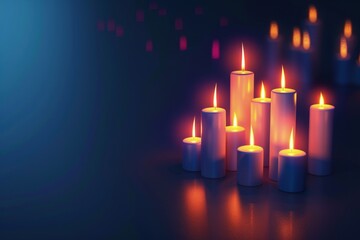 Dark blue gradient background with several lit candles. - obrazy, fototapety, plakaty