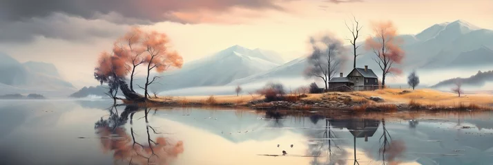 Crédence de cuisine en verre imprimé Himalaya a illustration of a peaceful and quiet forest lake