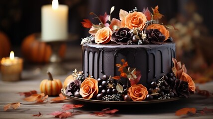 Wedding cake autumn wedding, autumn leaves