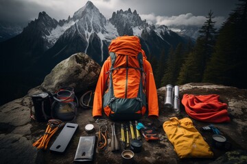 Necessary items for mountain hiking tourists, essential gear for outdoor adventures