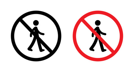 No Entry Line Icon Set. Access Denial symbol in black and blue color.