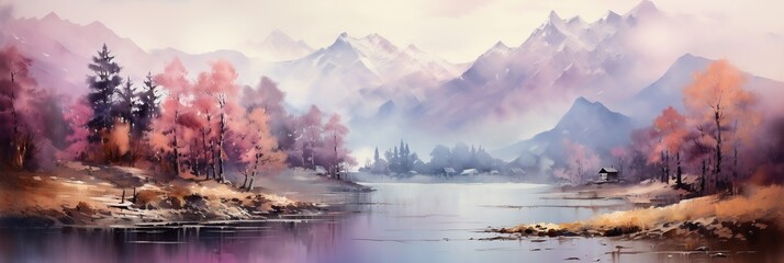 a illustration of a peaceful and quiet forest lake