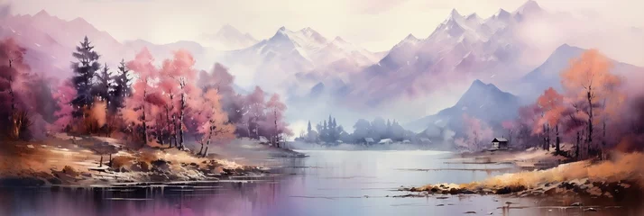 Küchenrückwand Plexiglas Annapurna a illustration of a peaceful and quiet forest lake