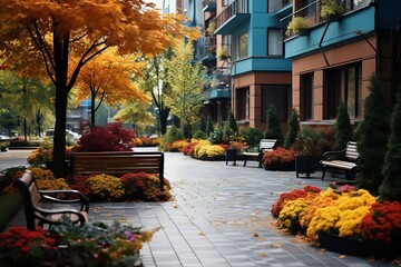 Fall leaves on the sidewalk