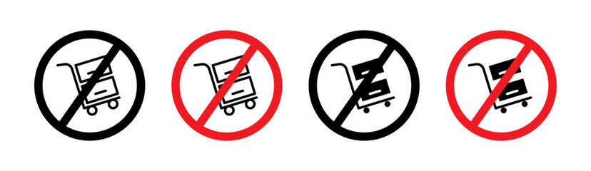 Hand Truck and Dolly Use Ban Line Icon Set. Cart Usage Prohibition symbol in black and blue color.