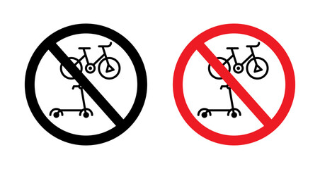 Electric Scooters and Bikes Prohibition Line Icon Set. Scooter Traffic Ban symbol in black and blue color.