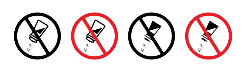 Salt Usage Advisory Line Icon Set. High Sodium Consumption Warning symbol in black and blue color.