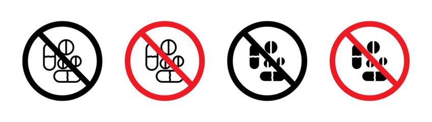 Narcotics and Drugs Warning Line Icon Set. Illegal Substance Use Prohibition symbol in black and blue color. - obrazy, fototapety, plakaty