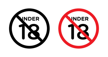 Age Restriction Enforcement Line Icon Set. Under Eighteen Access Ban symbol in black and blue color.