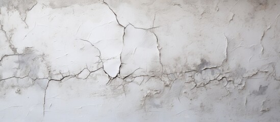 Obraz premium A close up of a cracked white wall resembling a natural landscape with liquid seeping through the cracks, freezing into tiny icicles