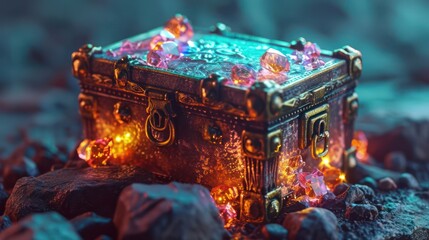 miniature treasure chest with toy vibes in isometric perspective