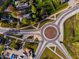 aerial view of a roundabout in the city in summer