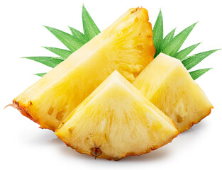 Ripe pineapple  and pineapple slices isolated on white background. File contains clipping path. - 757258517