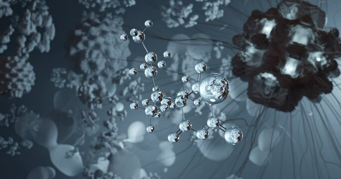 Sodium thiopental rotating 3d molecule, molecular structure of sodium pentothal, seamless video