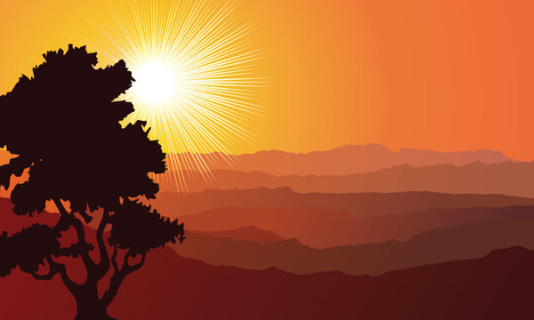 sunset in mountains vector. Ilustration
