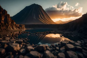 Rucksack mountain at sunset generated by AI technology   © abdur