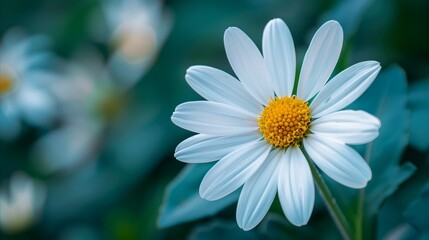 Fototapeta premium Elegant white daisy flower on a serene blue background