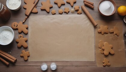 Layout of ingredients for making gingerbread man. New Year's pastries on the kitchen table