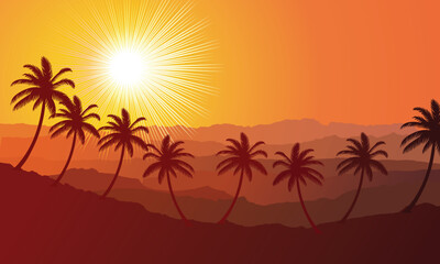 Fototapeta na wymiar summer scene with palm trees and sun