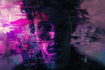Portrait of a young man in a futuristic image. Cyberpunk style.