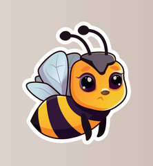 Image of colorful bee sticker. This illustration emphasizes the sad emotion of a bee on a plain background in a cartoon design. Vector illustration.