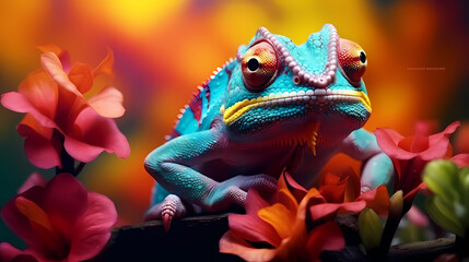 Obraz premium Close-up of a colorful chameleon