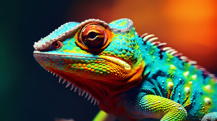 Close-up of a colorful chameleon