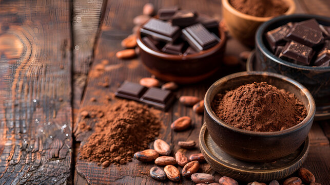 Different Conditions of Cocoa: Various Cocoa Beans - Bean Pods, Chocolate Ingredients Collection, Cocoa Harvest and Processing, Raw Cocoa Beans Close Up, Generative Ai


